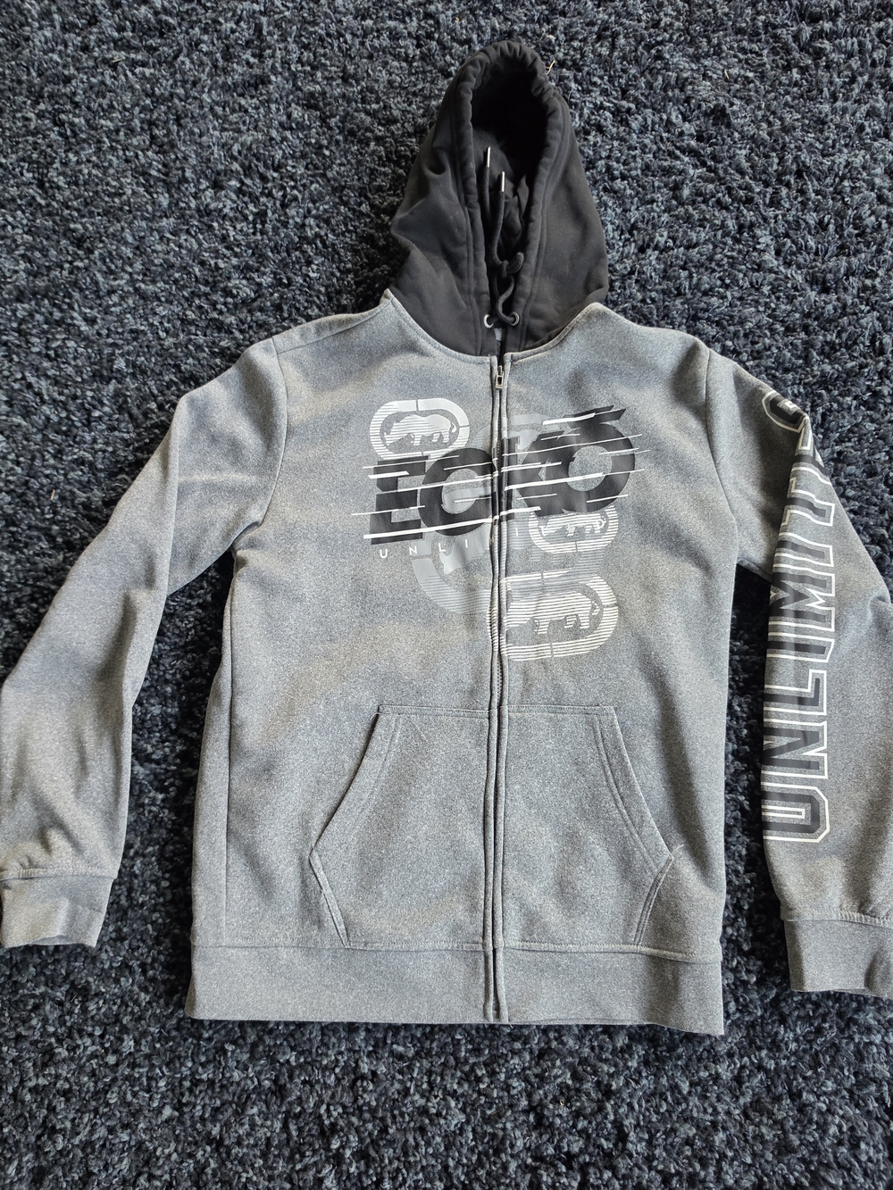 ECKO Unltd Rhino Authentic Mens Gray Hoodie Zip Up Sweater Size Medium